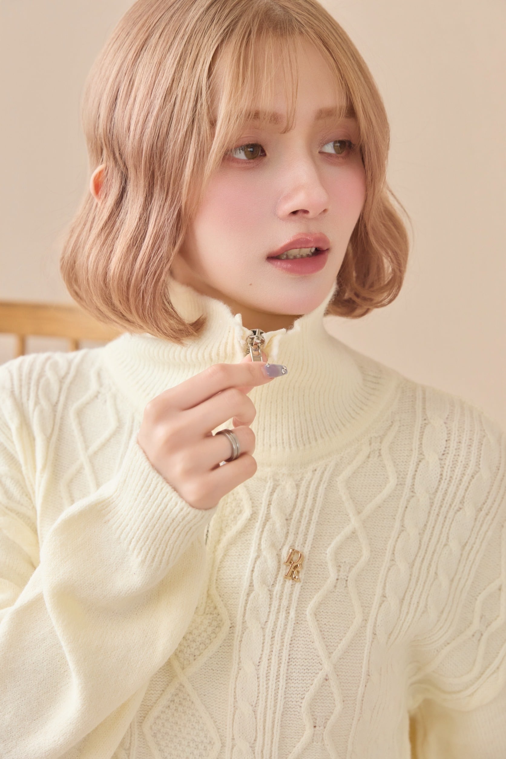 DR half zip cable knit onepiece | Désir et Raison