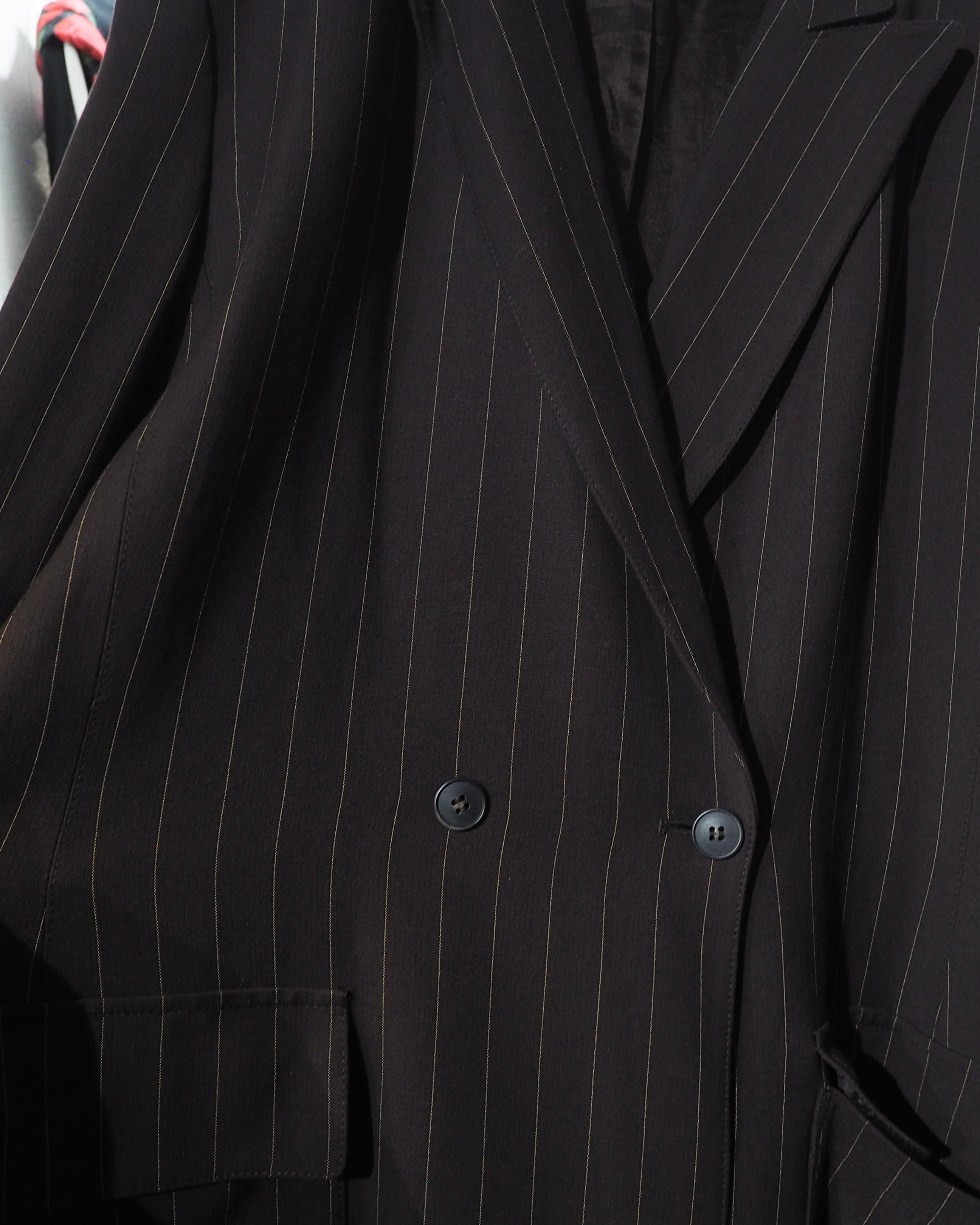 1990 - 00s ” ANNE KLEIN ” Dark Brown × Yellow Stitch Embroider Double jacket