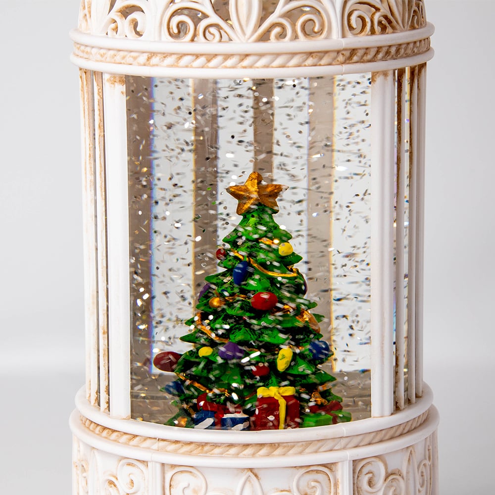 ホワイトランタン型クリスマスツリーLEDスノードーム(10284) 一年中クリスマスのお店R-dott.〔アールドット〕