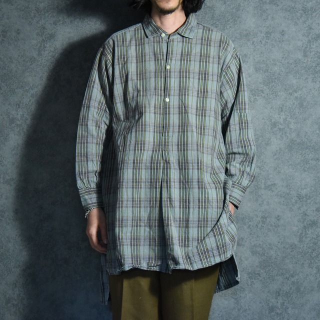 French Work Check Farmers Shirt Gray フレンチワーク チェック 