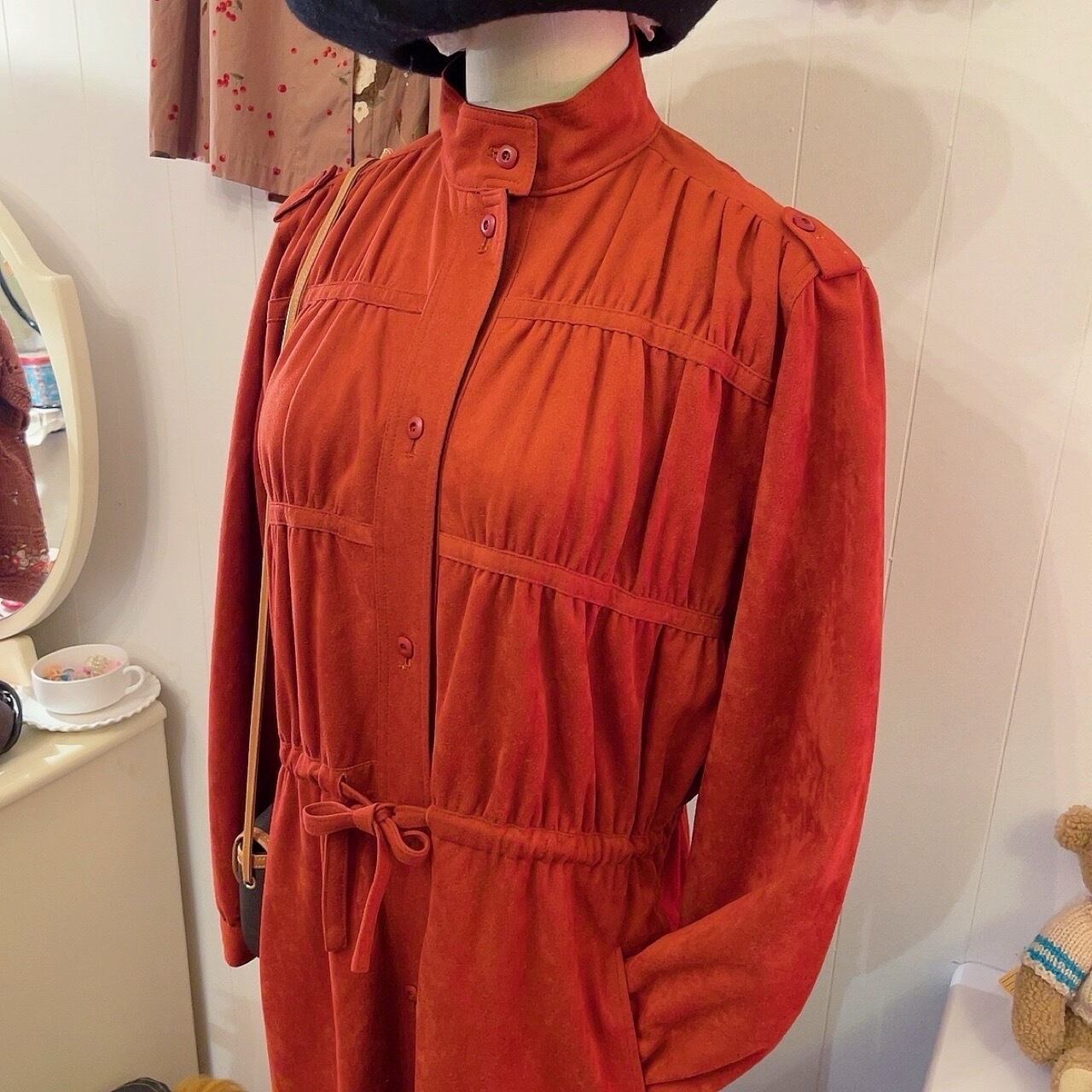 dark orange gather ribbon one-piece