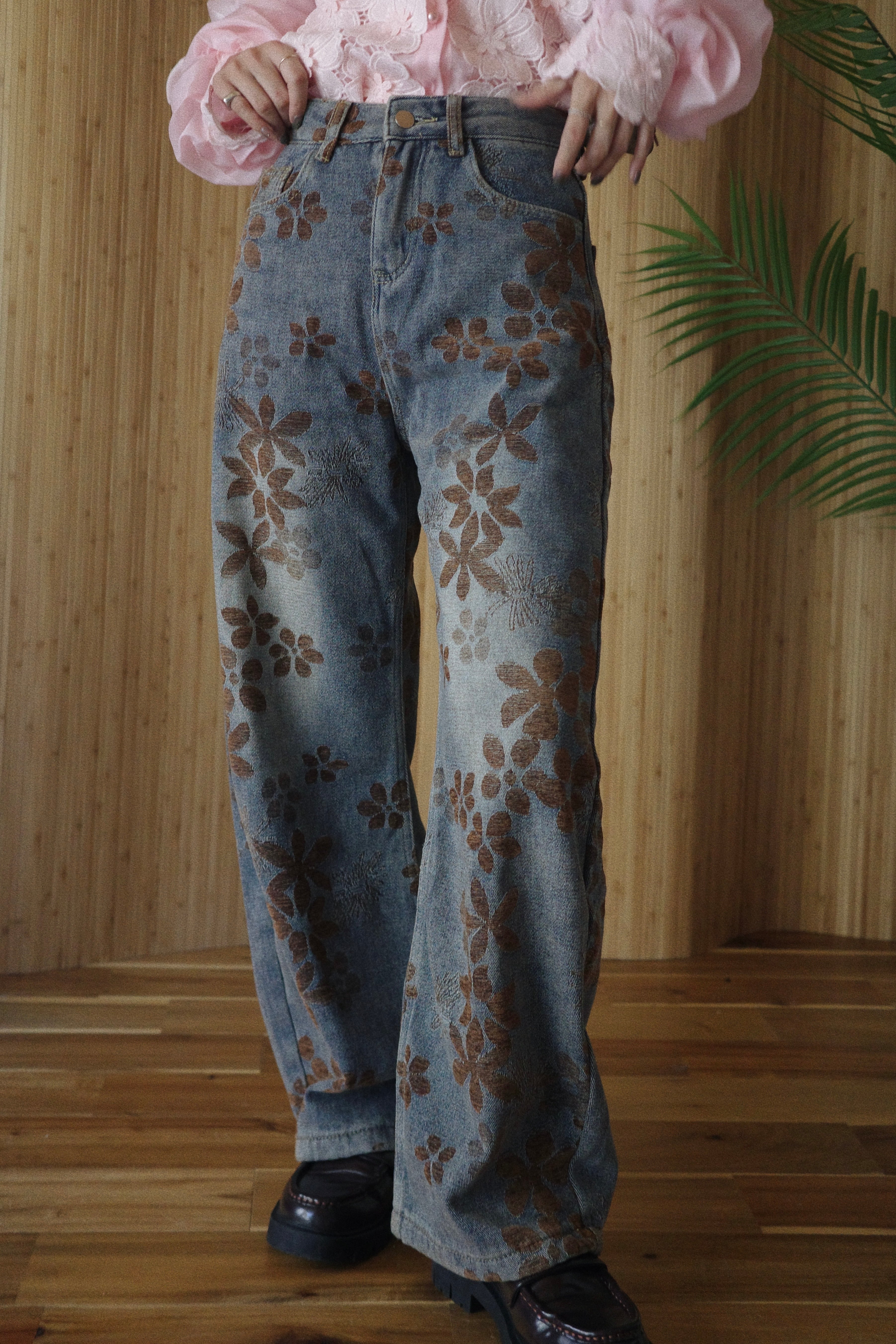 フラワーパターンデニムパンツ | osrsofficial