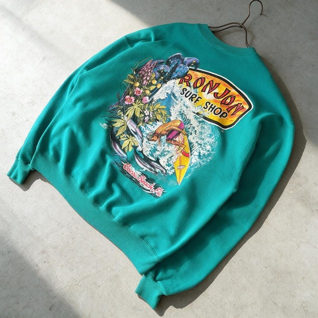 90s RONJON プリント スウェット グリーン XL オールドサーフ