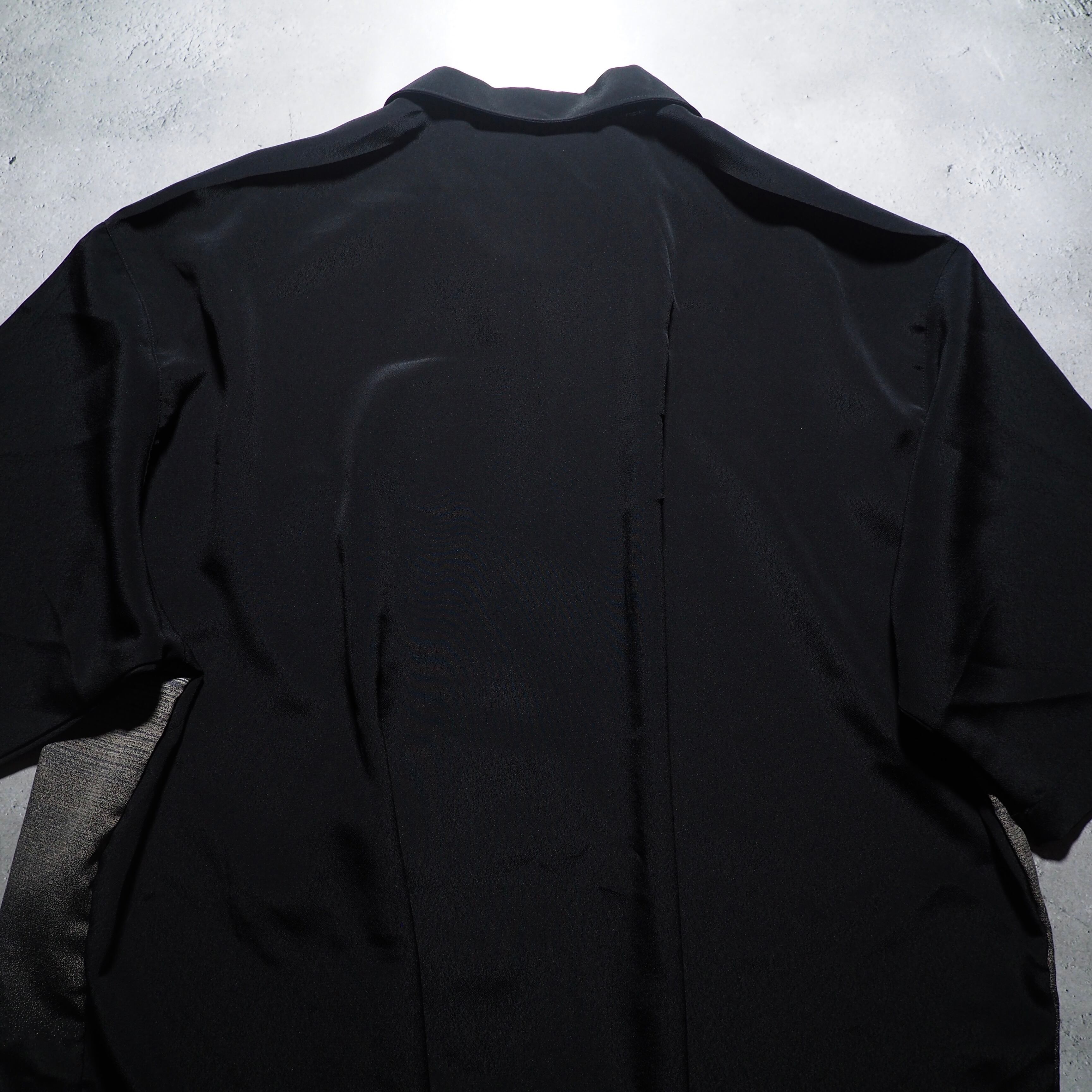 1990s Black mode Overlap line Design Drape loose Open collar shirt