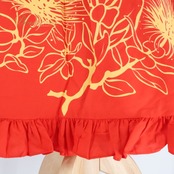 フラダンス 衣装 CC Fashions CCファッション ワンピース ドレス レッド系 ハワイ製 フリル レフア柄 かわいい 華やか 鮮やか 明るい 赤 橙 黄 ハワイアン アロハ ハワイアンプリント フラ ダンス レッスン 練習 オレンジ系 イエロー系