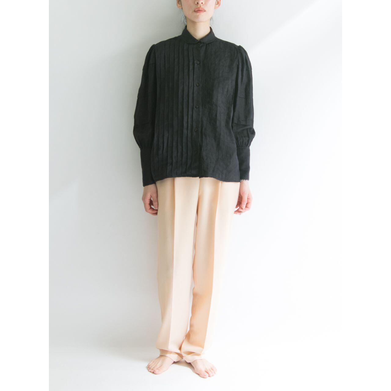 【Made in Italy】100% linen pleated blouse（イタリア製 プリーツリネンブラウス シャツ）3b