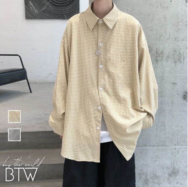 【韓国メンズファッション】 メンズ 千鳥格子 長袖 シャツ おしゃれ 大人 ゆったり カジュアル BW1429