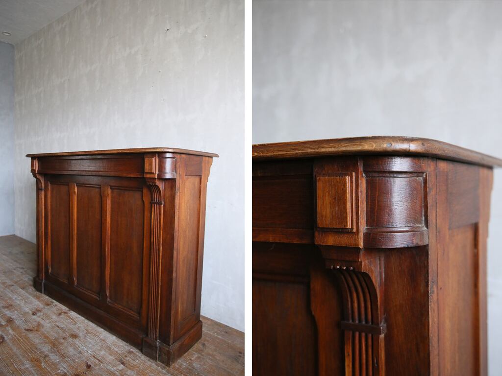 フランスアンティーク古木ショップカウンター/木製レジ台/机テーブル(71-53) フランスアンティーク古木ショップカウンター/木製レジ台/机