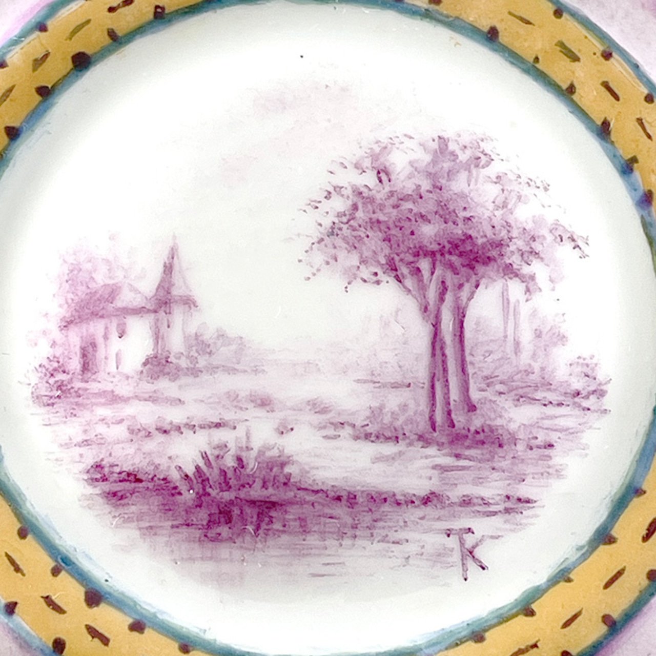 小物入れ　陶磁器蓋物　風景画　屋敷と庭 19ota46