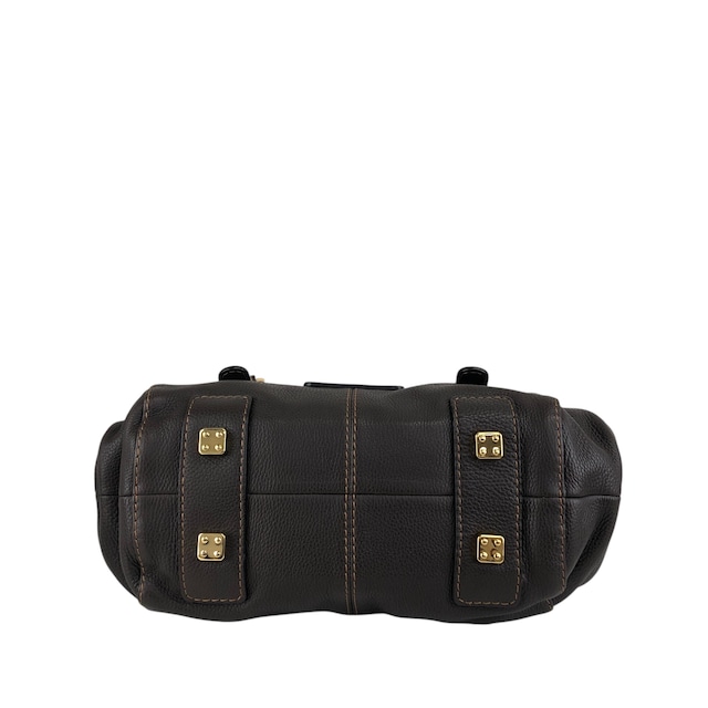 LOEWE ロエベ ハンドバッグ ブラウン 型押しロゴ レザー フラップ vintage ヴィンテージ オールド s7e7fm