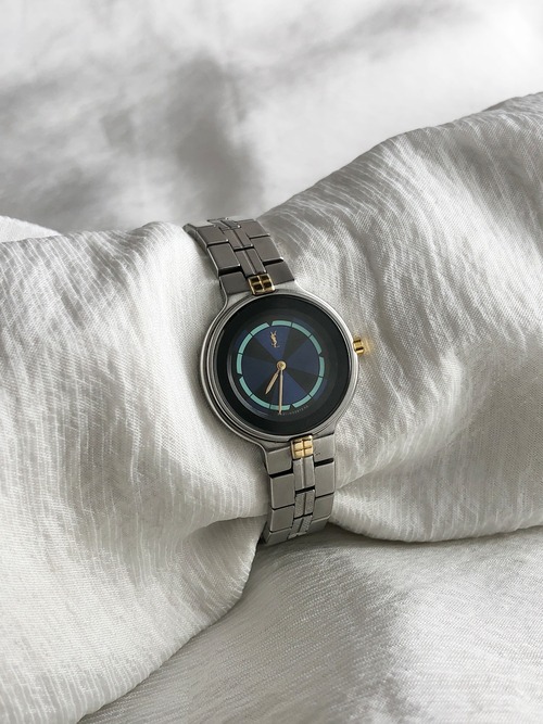 Yves Saint Laurent イヴ・サンローラン 腕時計 シルバー×ブルー YSL ステンレススチール コンビカラー vintage ヴィンテージ オールド 3x8viy