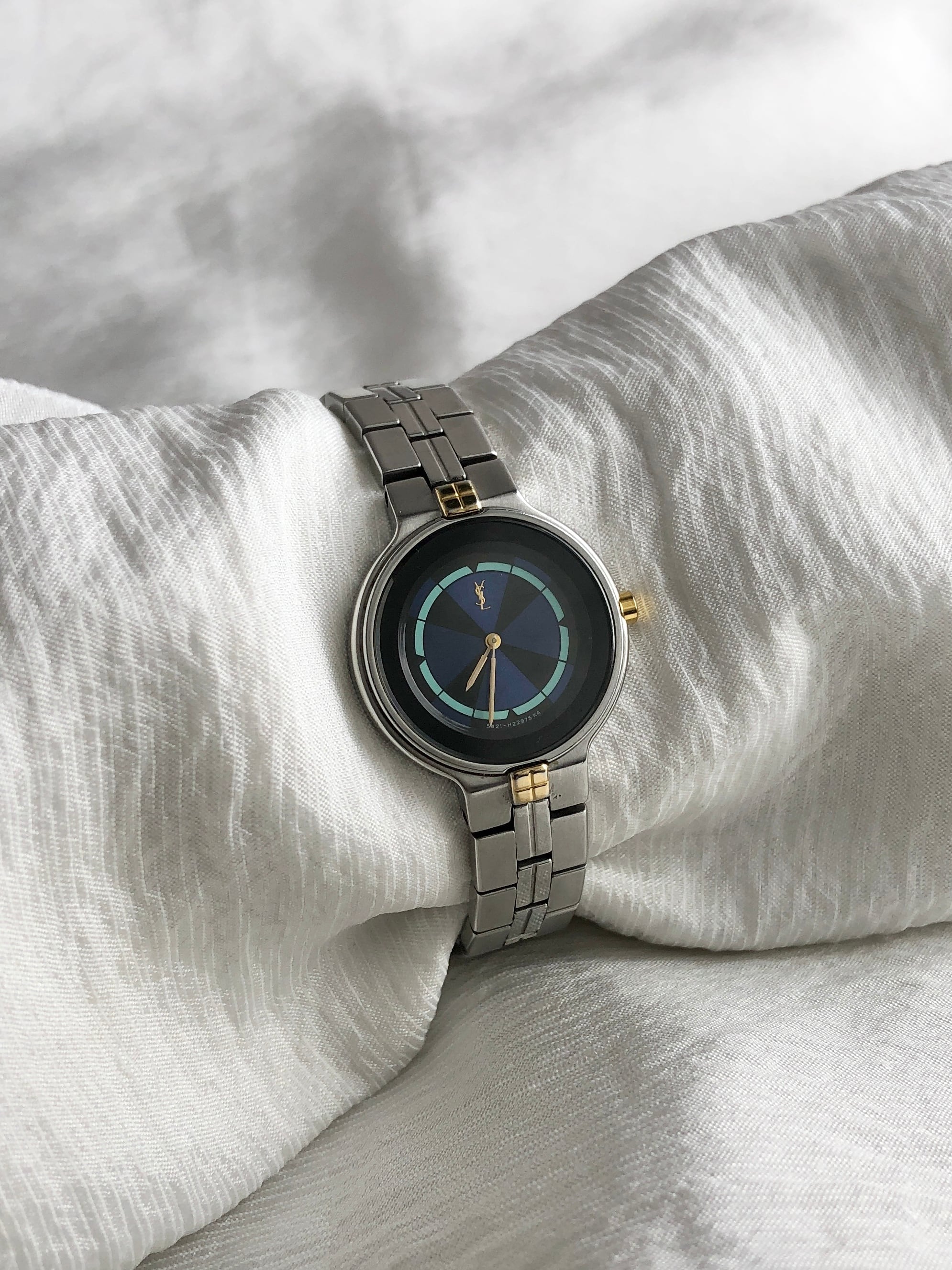 Yves Saint Laurent イヴ・サンローラン 腕時計 シルバー×ブルー YSL ステンレススチール コンビカラー vintage ヴィンテージ オールド 3x8viy