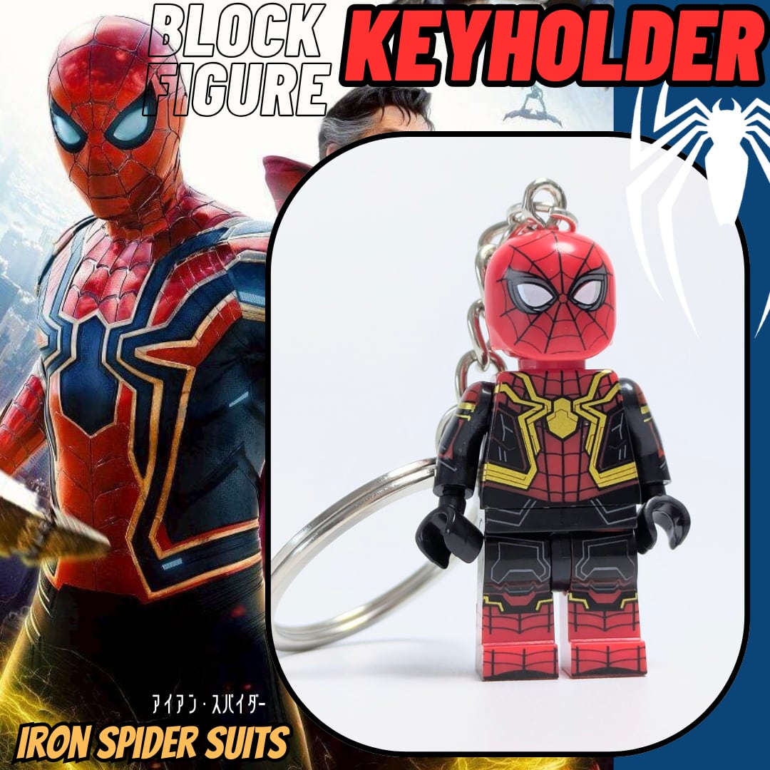 ♧★ブロックフィギュアキーホルダー★【 Spider-Man: No Way Home 】『 アイアン・スパイダースーツver. 』 X-MEN / MARVEL / アイアンマン〚アメリカン雑貨 アメトイ〛