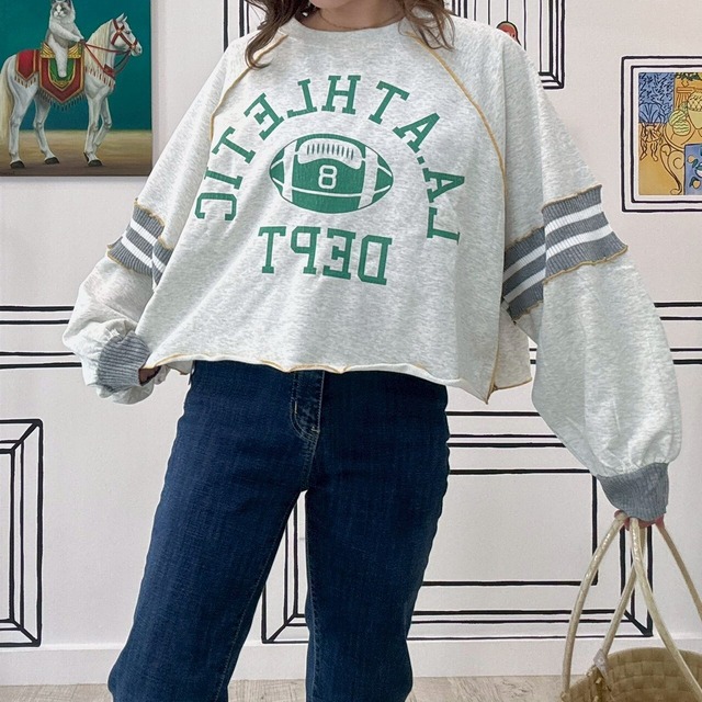 リブ切替カレッジロゴショート丈スウェット