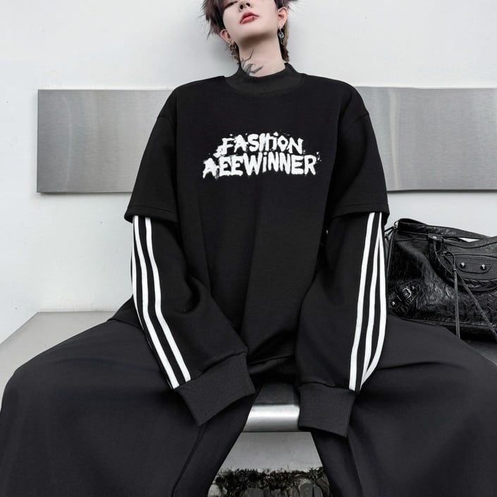 レイヤードロゴ袖ラインデザインプルオーバー 2color MTO0411