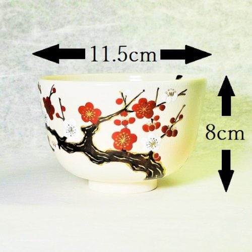 抹茶碗 色絵 紅白梅にうぐいす | 京焼窯元 橋本城岳