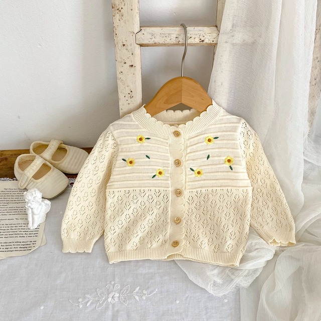 【BABY】フラワー刺繍透かし編みニットカーディガン - 10