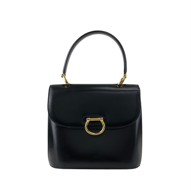 CELINE セリーヌ ハンドバッグ ブラック ガンチーニ ダブルフラップ レザー vintage ヴィンテージ オールド j7dwju