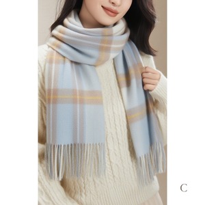 チェック柄フリンジマフラー 9color W10274
