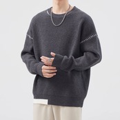 クルーネック コントラストステッチニット af0125