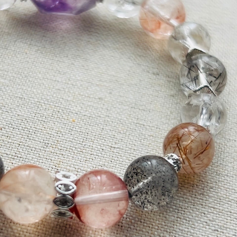 天然石多宝ブレスレット｜アメジスト・スーパーセブン・ブラックルチル