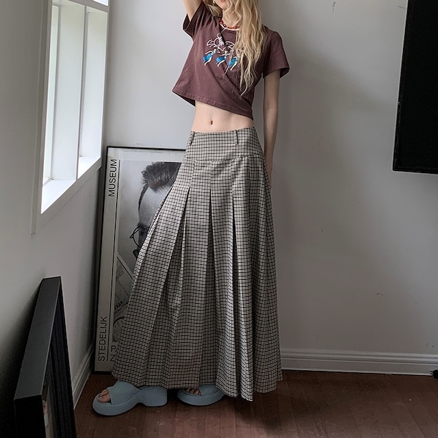 Retro Check Long Skirt KRE1804