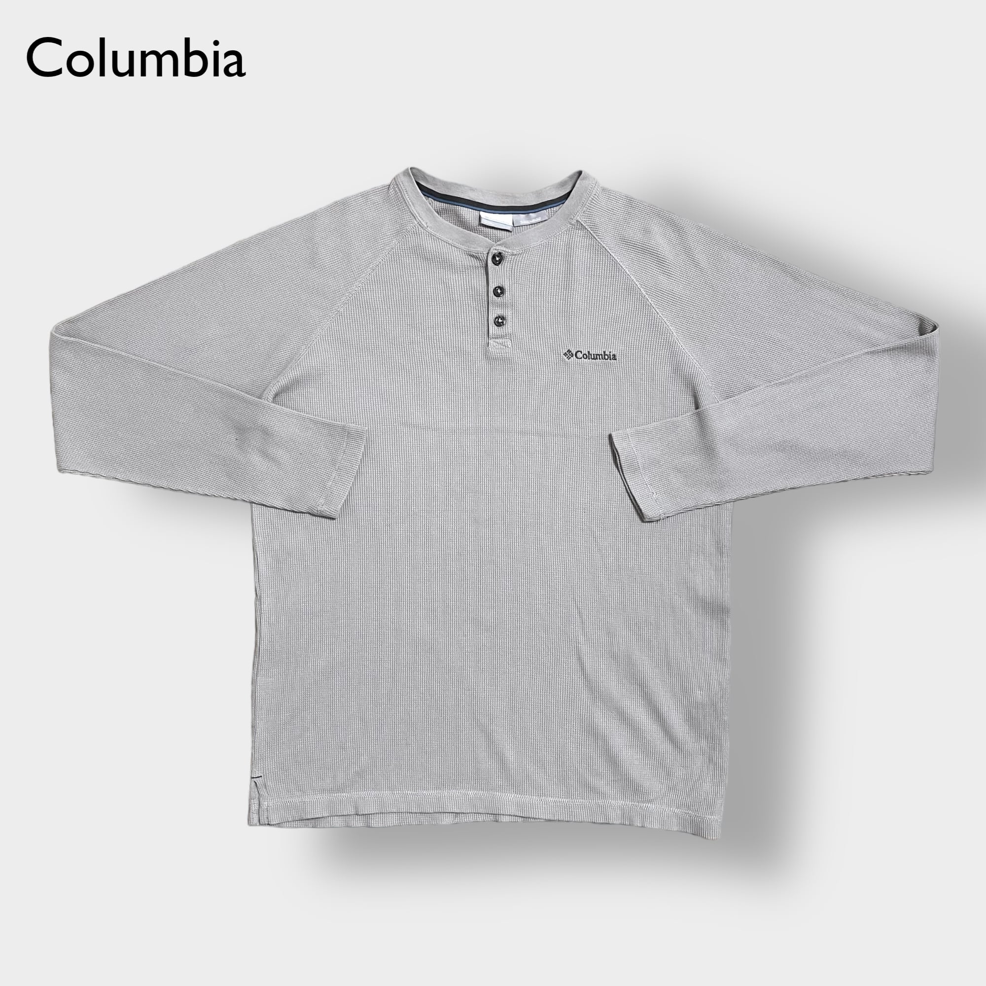 Columbia】ワンポイント 刺繍ロゴ サーマルシャツ ワッフル ヘンリー