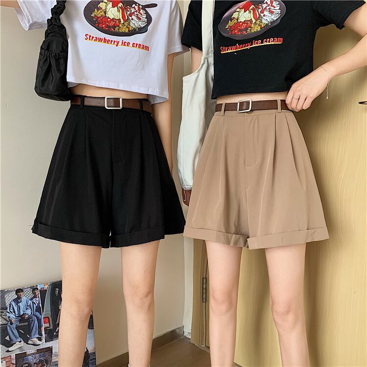 送料無料 着回し抜群 双子コーデに ベルト付 シンプル ショートパンツ カジュアルコーデ ボトムス Lamitte Deco トレンド 韓国ファッション ショップ Base店