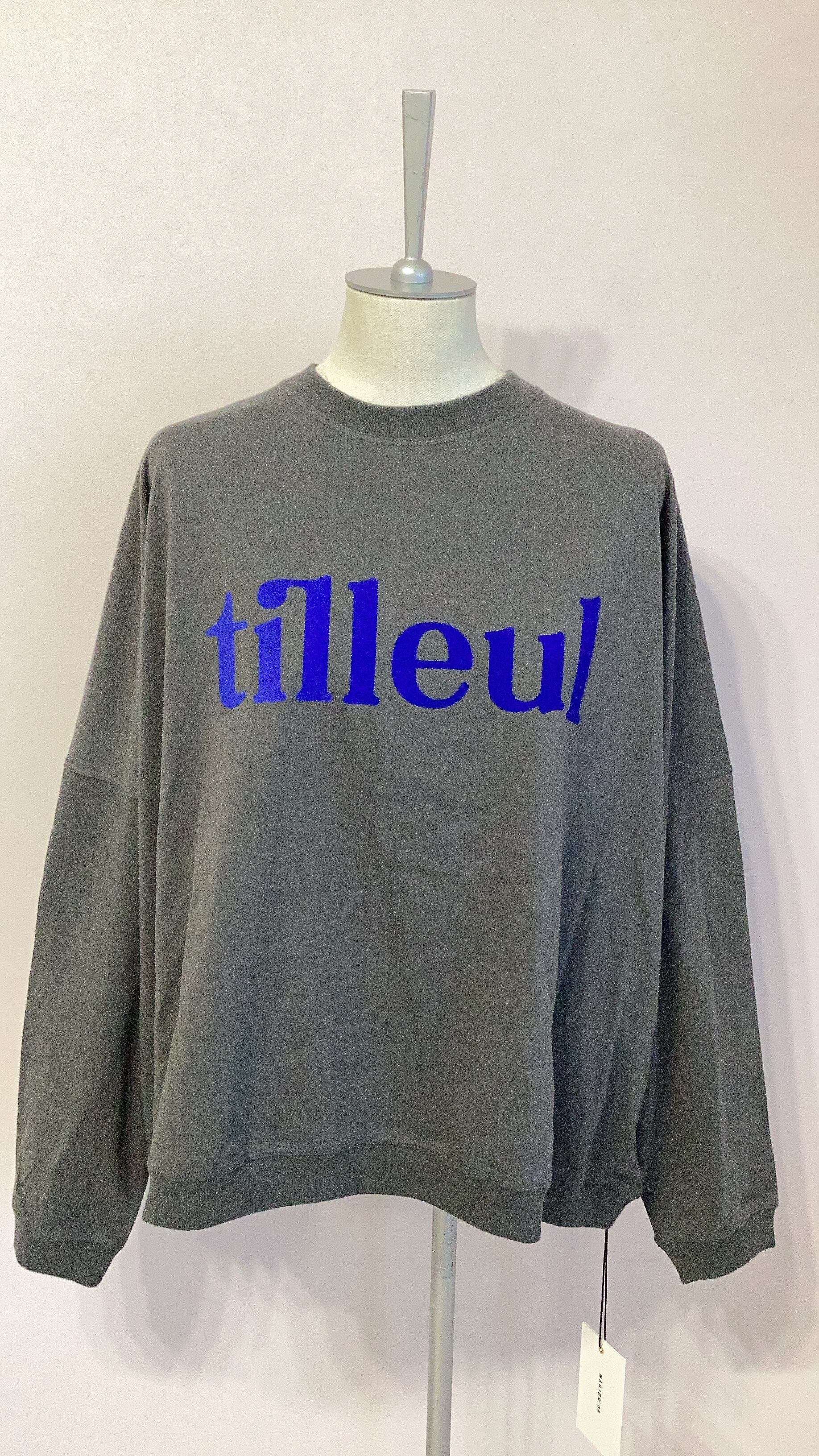 MARIE D‘OR ロゴフロッキープリント オーバーサイズ ロングスリーブTシャツ No.21246 チャコール×ネイビー 9号 フリーサイズ マリードール