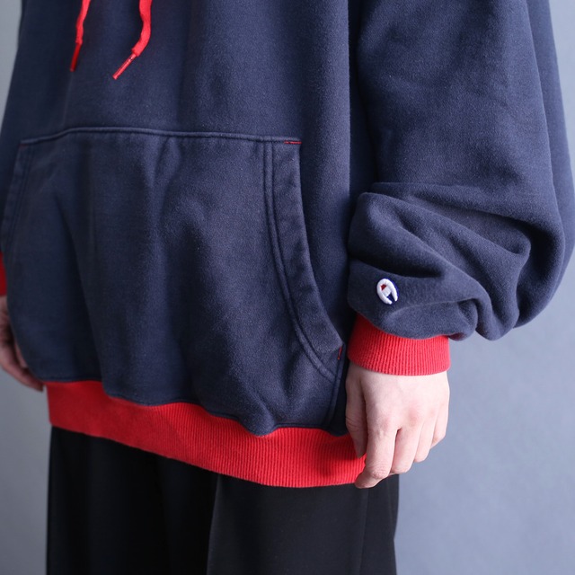 "champion" bi-color design loose sweat parka