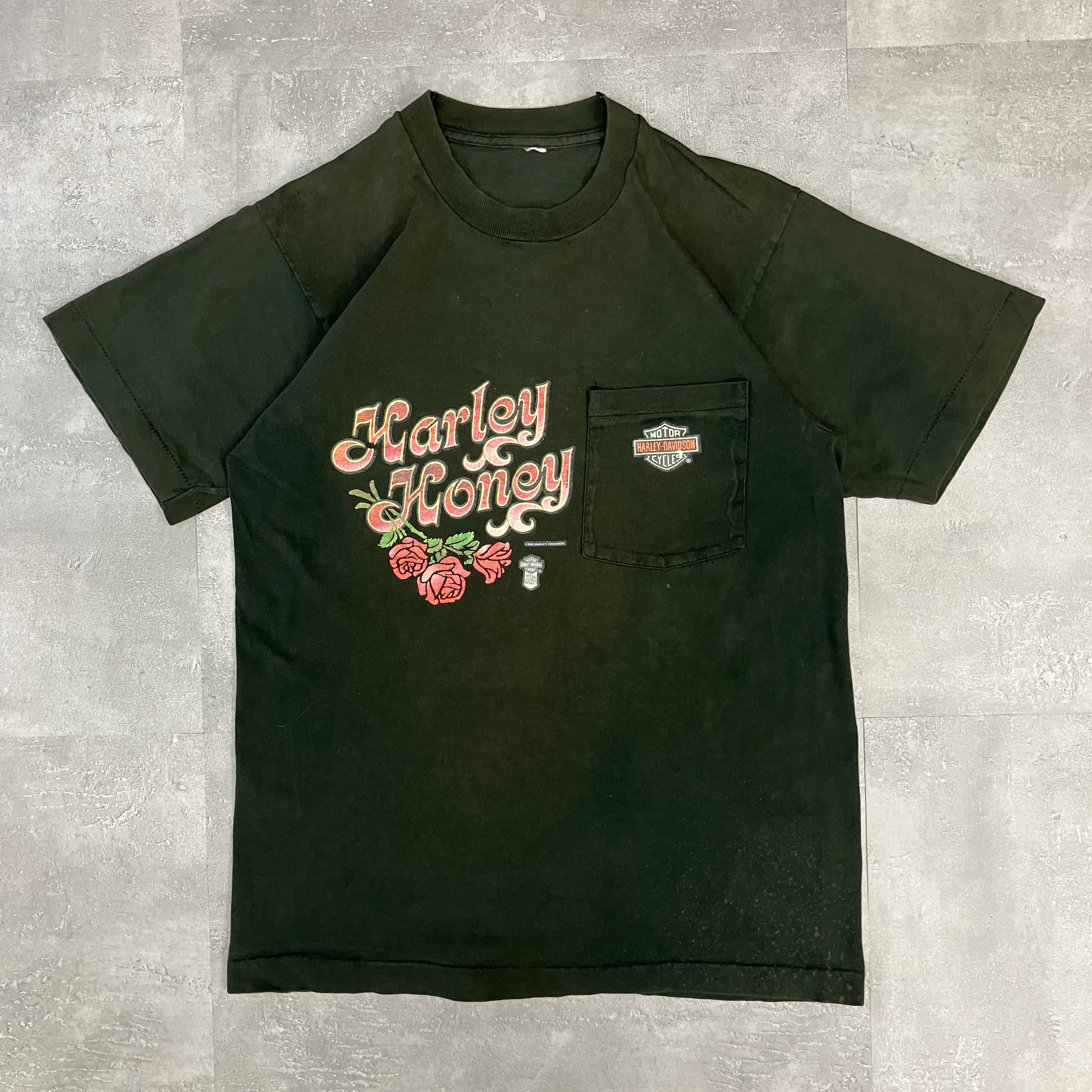 《M size》Harley-Davidson ハーレーダビッドソン 80s usa製 ポケットTシャツ プリントTシャツ ブラック No.3188