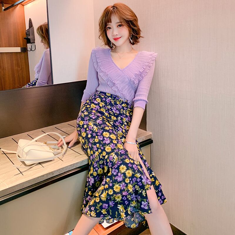 Vネックプリーツメッシュレーススリムセーター スプリング 春物 ステッチ MIUCO13674371333