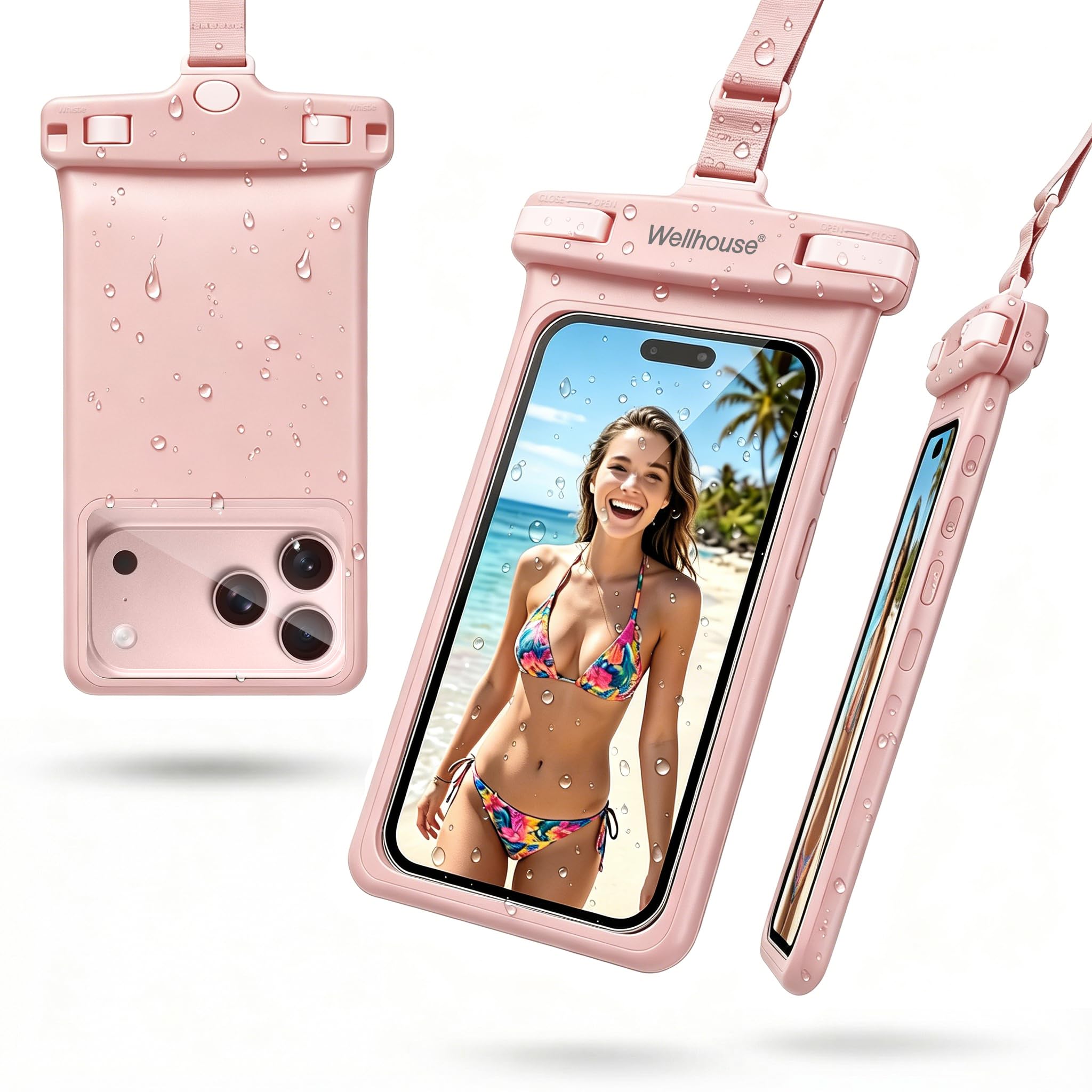 ユニバーサル スマホ お風呂 防水ケースすとらっぷ 首かけ ip8x 水中ショットダイビングビーチ携帯 スマホ 防水袋 3D シームレス HD TPU防塵センシティブタッチ スマホ最大7.0"アンドロイド iPhone ケースに適し Sharp Samsung Galaxy Pink