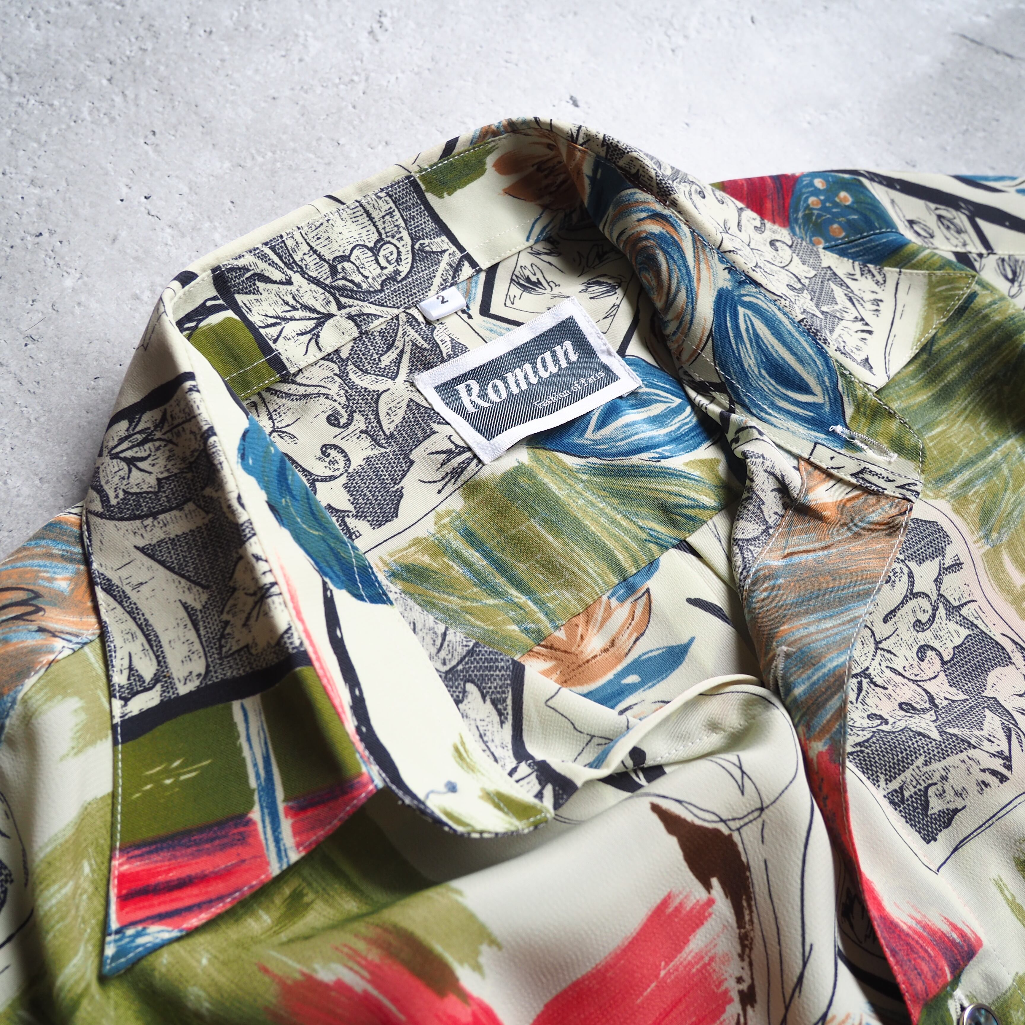 1990s Beautiful watercolor Art painting vintage Drape loose shirt