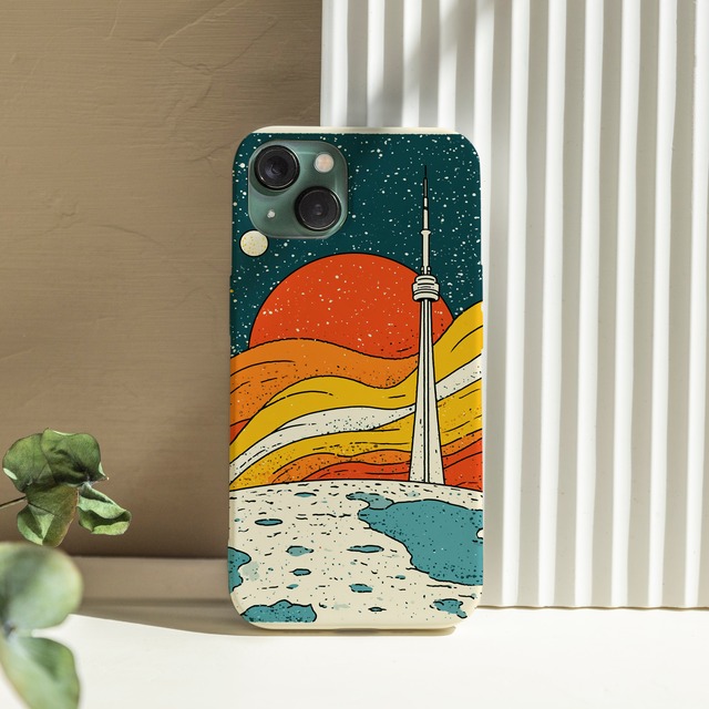 受注生産 iPhoneケース ロケットと赤い惑星の宇宙風景｜レトロ宇宙 RFSP031A