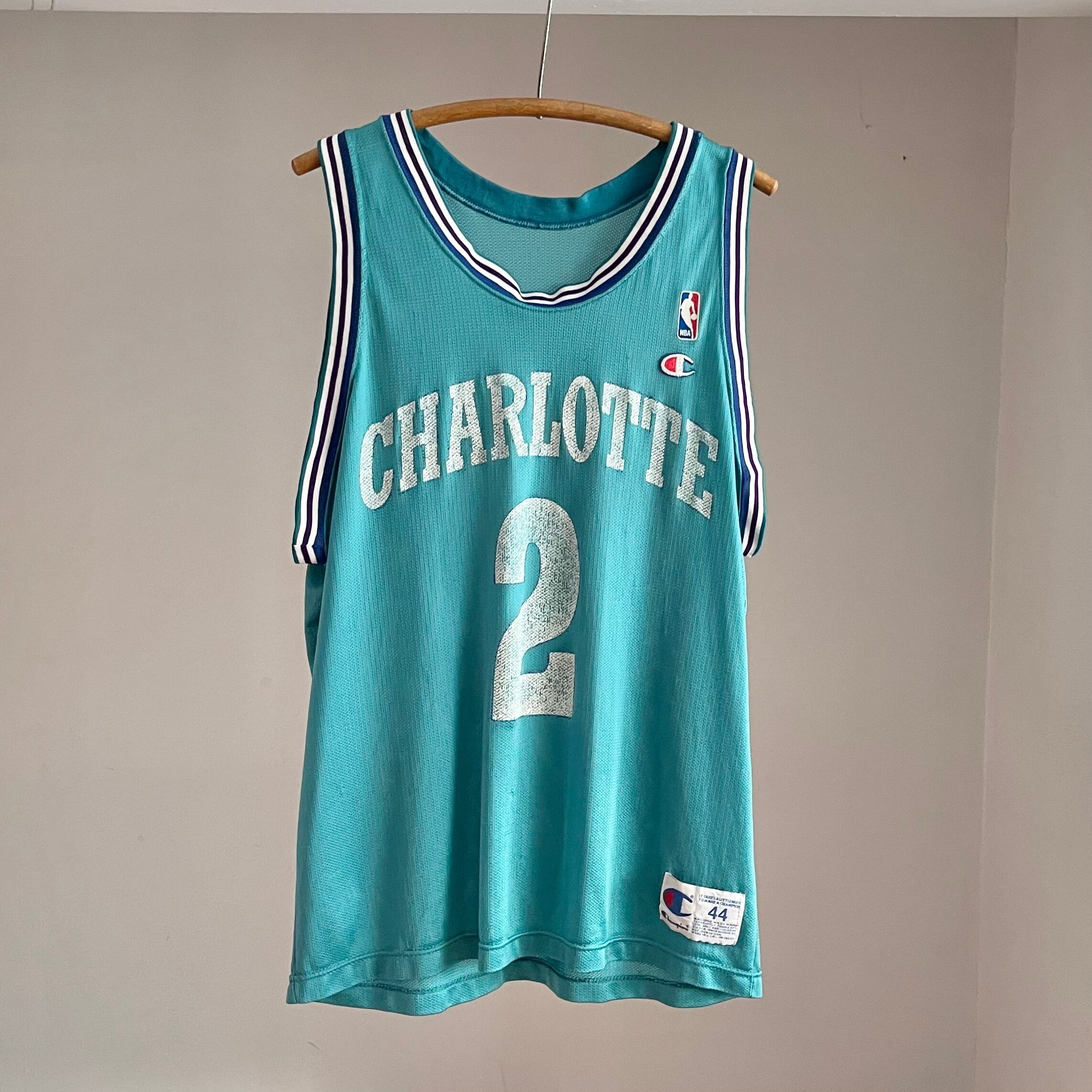 【Sz:44】90s NBA Charlotte Hornets 『2』 Larry Johnson mede in USA