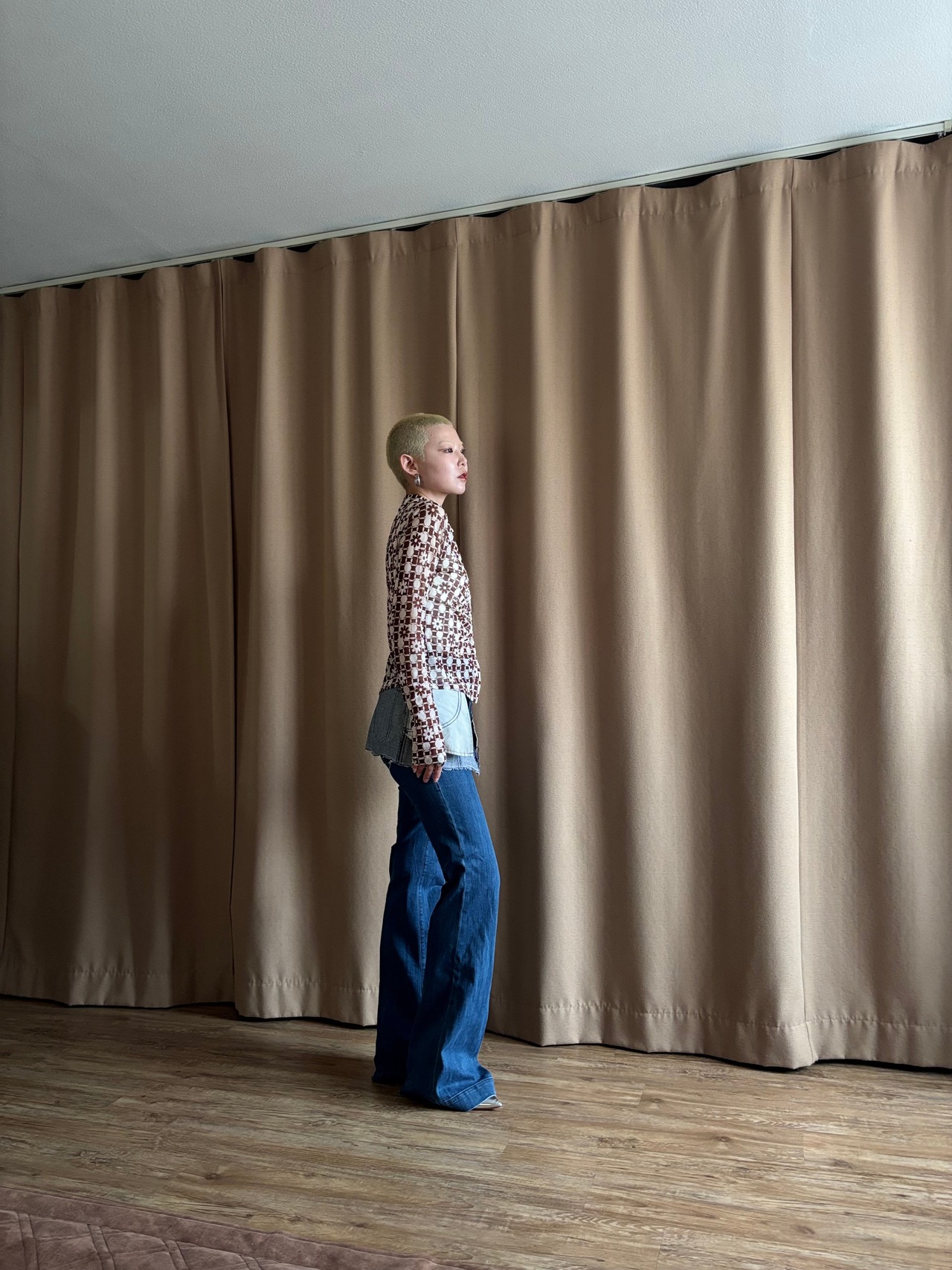 retro pattern gather sheer tops-4856-8