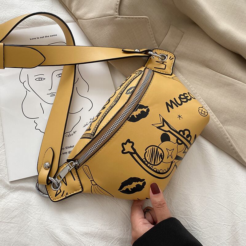 スモールバッグ2020新しいトレンディなウエストバッグ女性のインワイルドカジュアルブロードバンドクロスボディチェストバッグファッション落書き小さなかばん Tiancai_Wing_Bag1847446