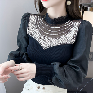 【送料無料】ブラウス 2色 ビジュー装飾 エレガント系 きれいめ 大人可愛い フェミニン 透け感 シースルー 30代 40代 レディースファッション 可愛い お出かけ 女子会 デイリーユース お茶会 お呼ばれ 授業参観 大きめ ゆったり ラージサイズ プラスサイズ パーティ 結婚式 お呼ばれ 二次会