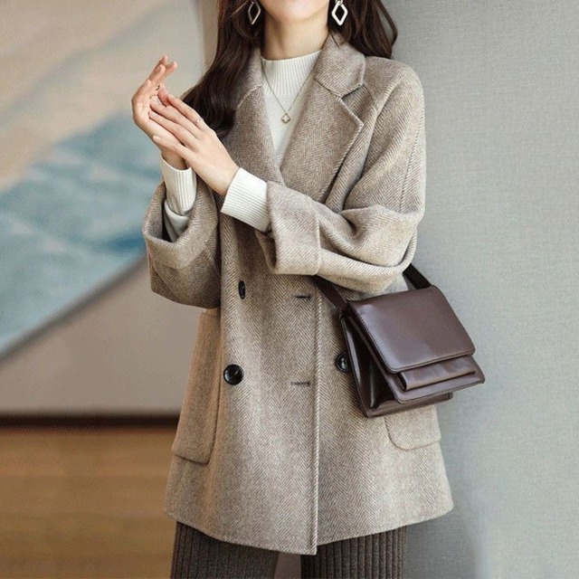 Suit collar elegant herringbone slim middle coat ( 6color )