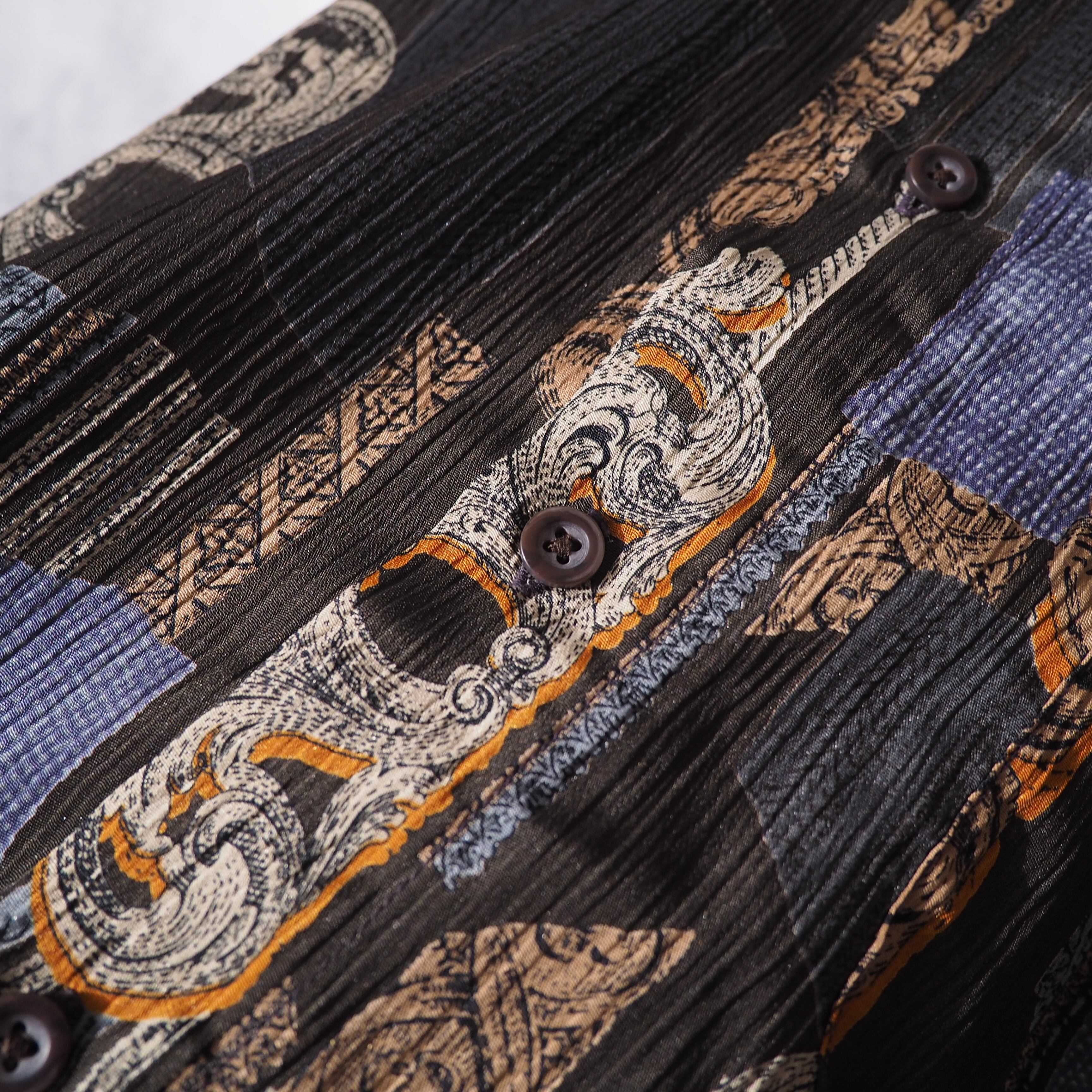 1990s Retro luxury pattern × pleats Design vintage drape loose shirt