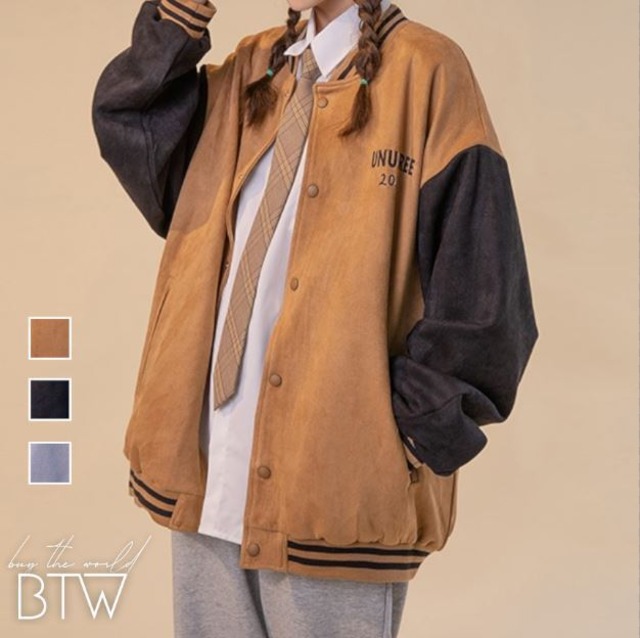 【韓国メンズファッション】BW1293 ユニセックス スタジアムジャンパー 長袖 コントラストカラー オーバーサイズ カジュアル