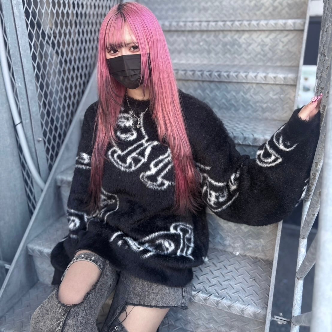 【ye(J)ow/YELLOW J】 帯ロゴシャギーニット knit ストリート ブランド メンズ レディース ユニセックス ニット