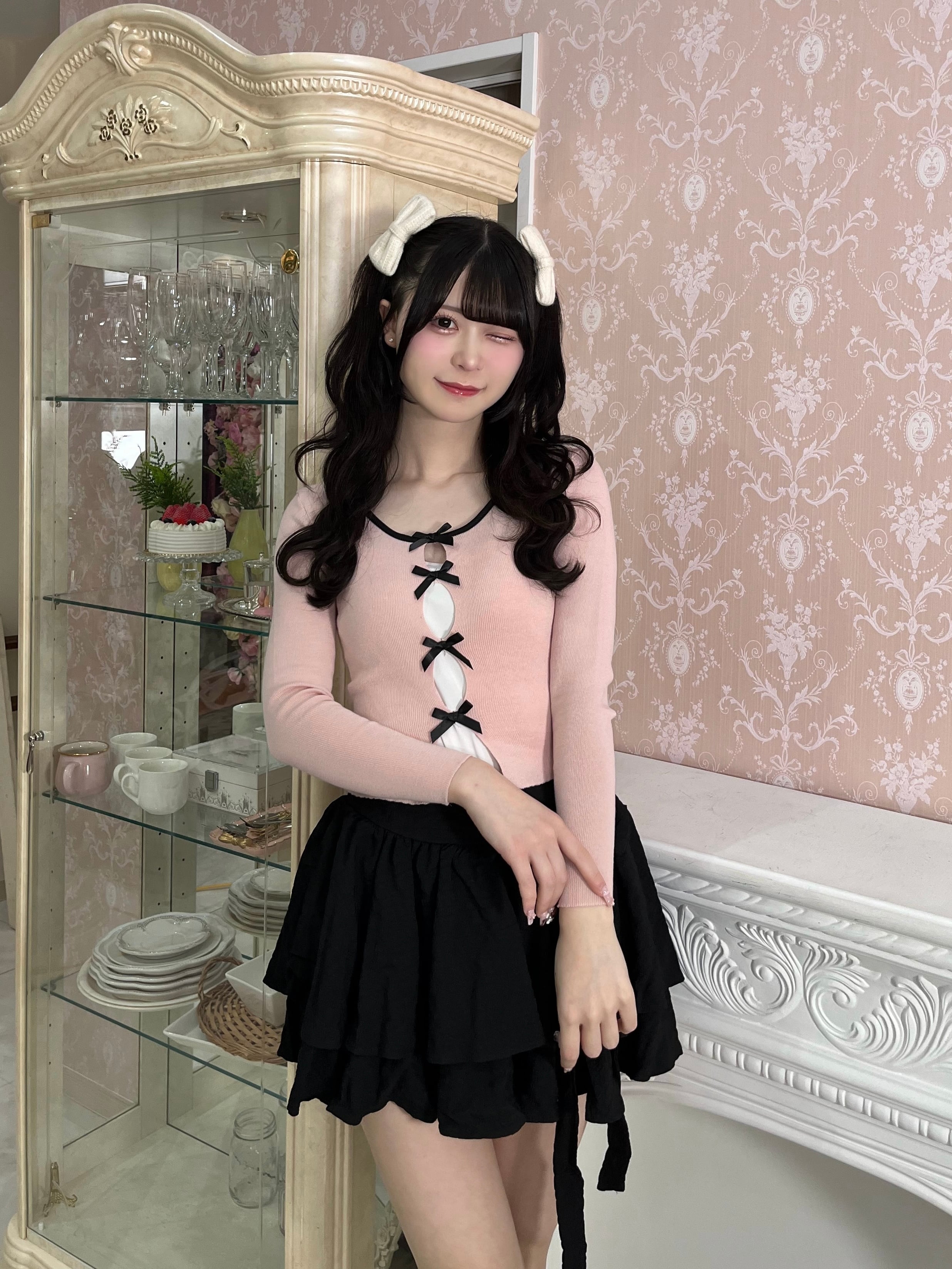 【LAST1】bi color ribbon knit-gray