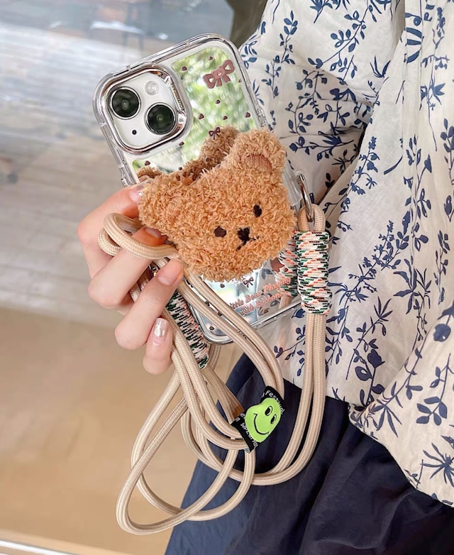 iPhoneケース iPhone15 iPhone14 ショルダーストラップ スマホショルダー くま 動物 挟む かわいい スマホケース おしゃれ 韓国 2650
