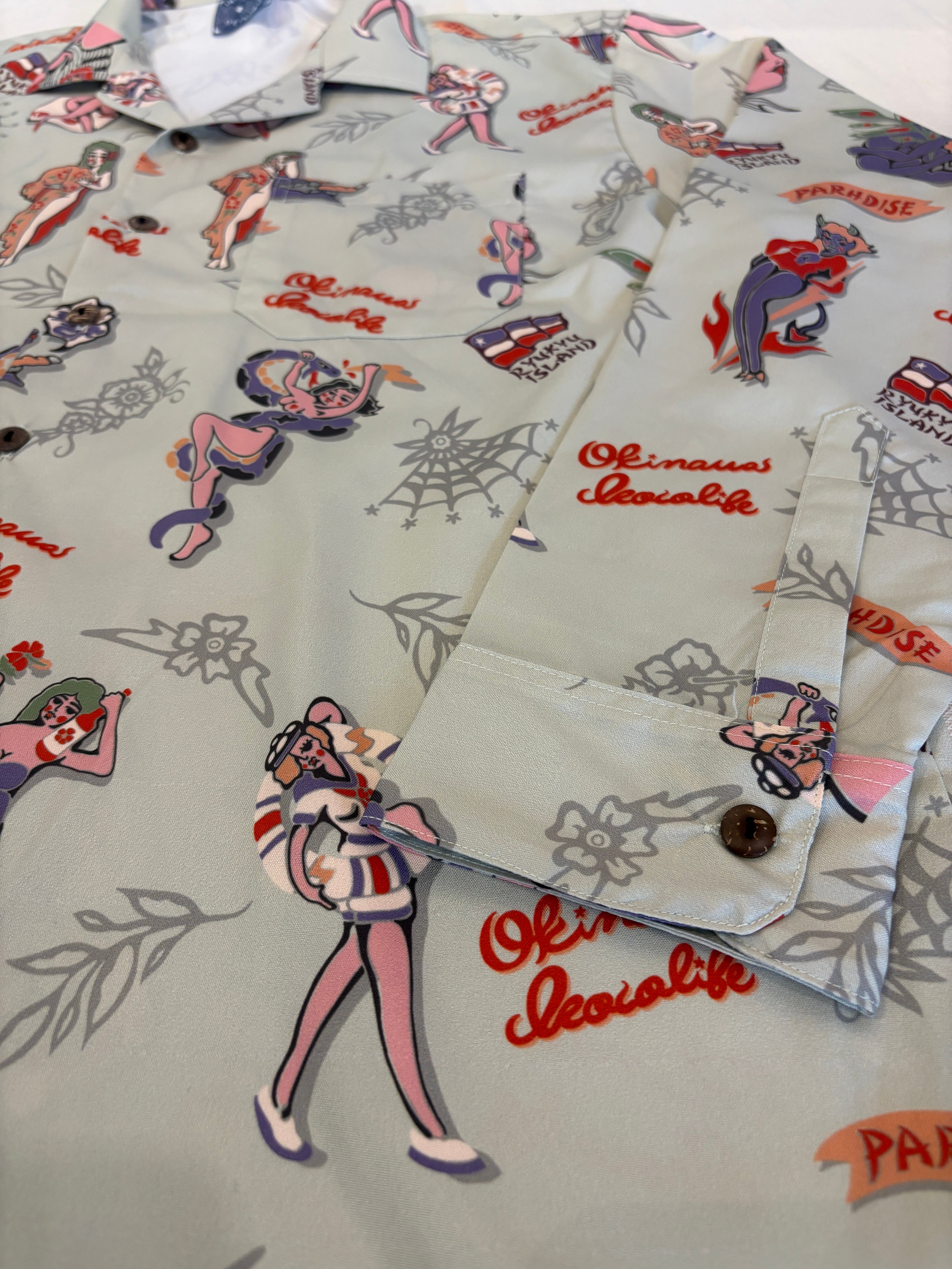 ピンナップガールズロングアロハシャツ / アイスグリーン | 沖縄