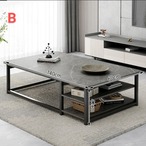 コーヒーテーブル 長方形 収納付き 大理石調 インダストリアル モダン リビング ローテーブル 二段 スチール脚 北欧 おしゃれ