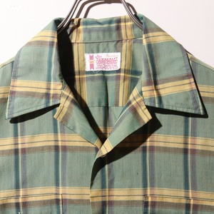 L 70s Towncraft 半袖 開襟 チェックシャツ タウンクラフト 緑 