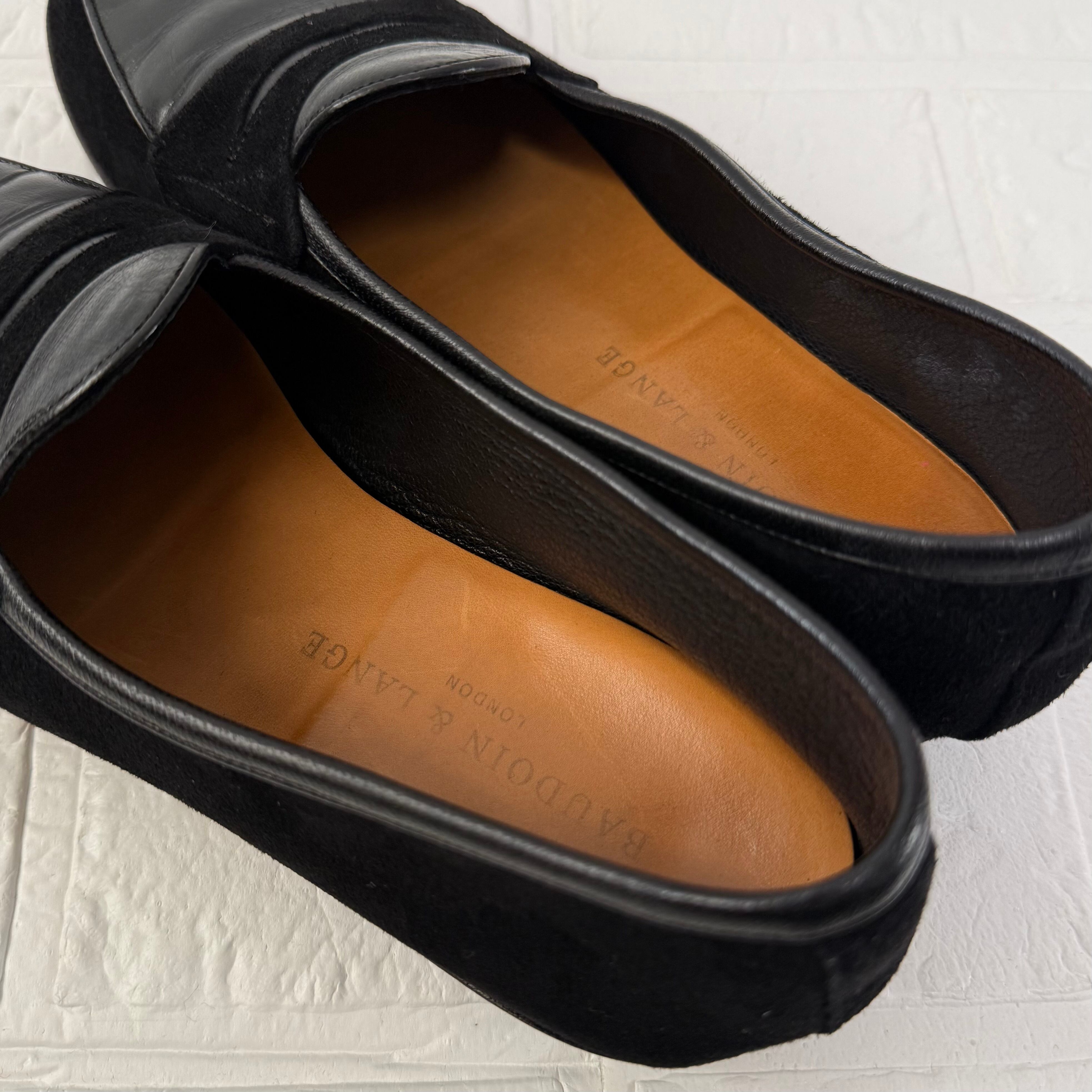 Baudoin & Lange レザー×スエード コンビローファー ブラック サイズ38