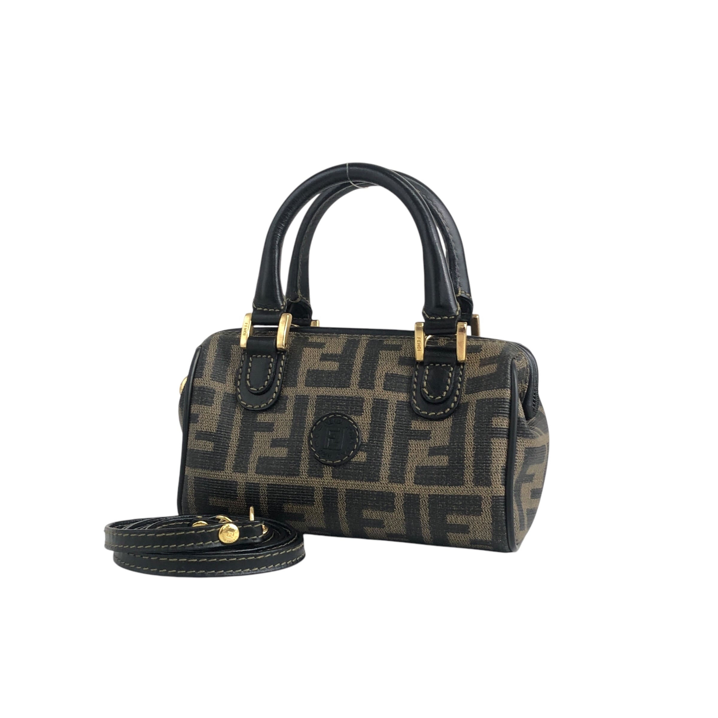 FENDI フェンディ ズッカ ショルダーバッグ ブラウン PVC レザー 2way